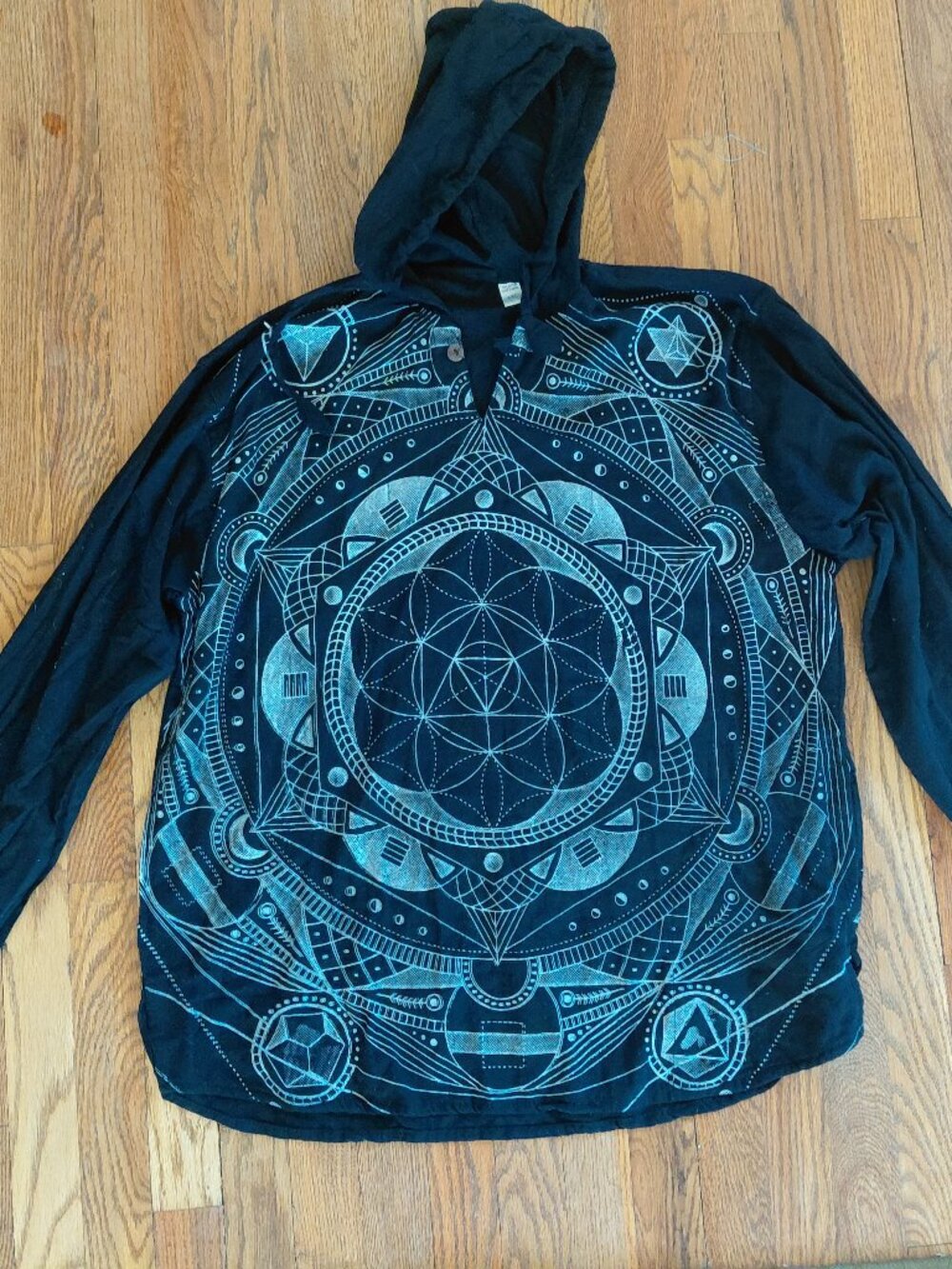 Boho Hippie Hoodie Flower of Life Handmade Himalayan Cotton Sacred Geometry XL - Picture 2 of 4